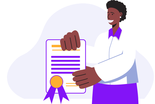 An infographic of a lady holding a fruggr thumbprint certificate in her hands.
